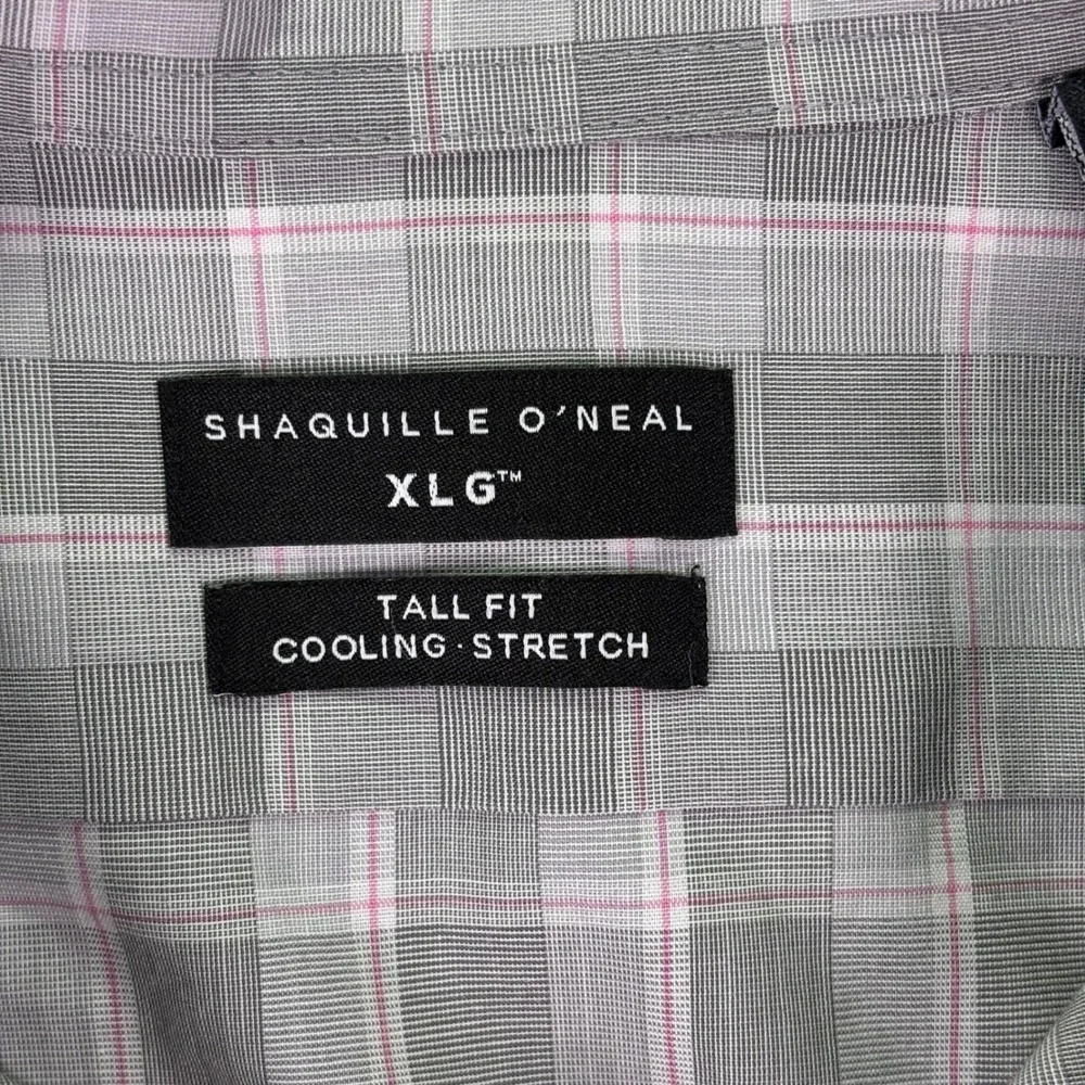 Shaquille‎ O'Neal Men's Button Down Shirt XLG Tall Fit Gray Plaid Long Sleeve